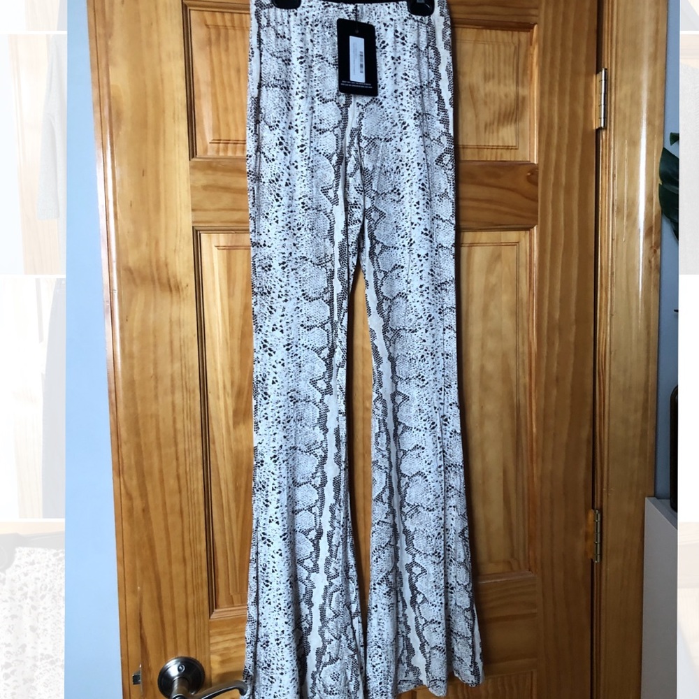 Snakeskin print flared trousers pant
